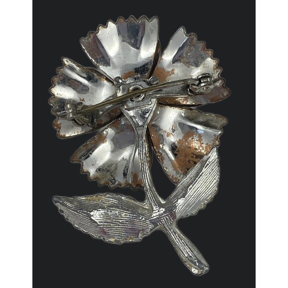 Vintage 1950 Rose Brooch Silver Tone Simulated Garnet for Repair or Restoration - Picture 3 of 11